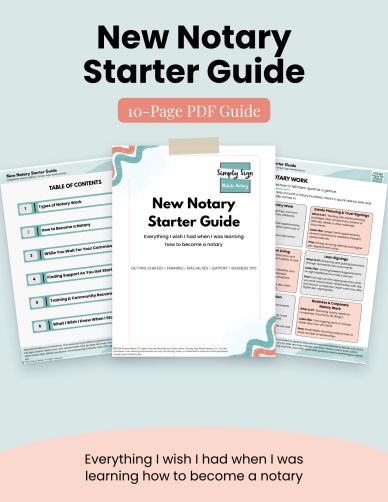 New Notary Starter Guide cover showing pages on types of notary work and how to become a notary in C