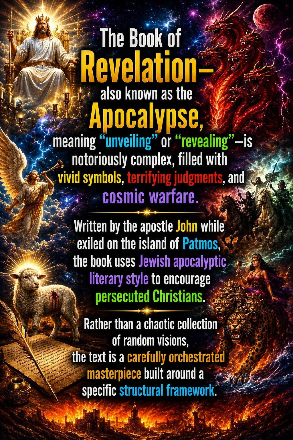 Summary of the Book of Revelation with vibrant biblical imagery.