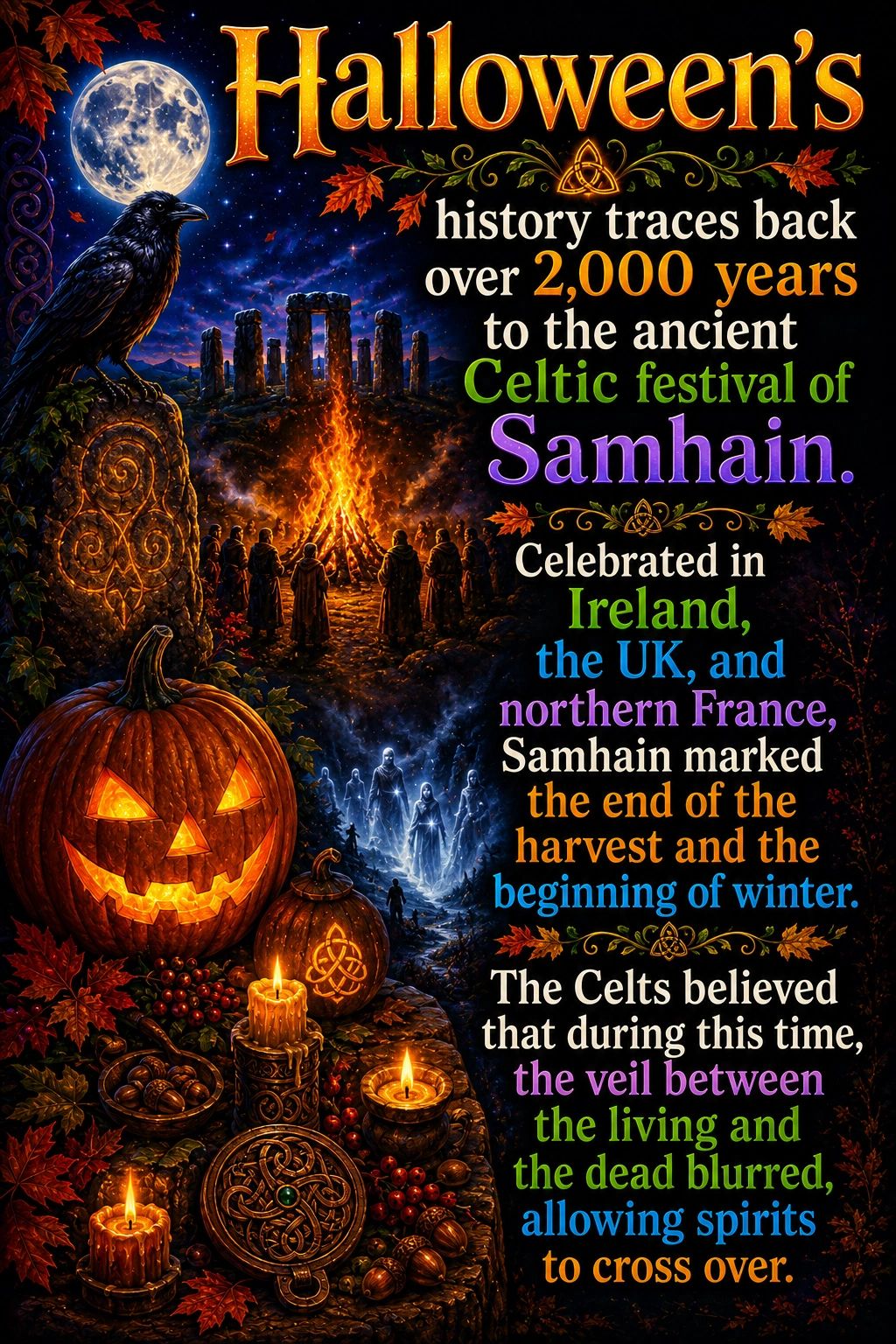 Halloween originates from the ancient Celtic festival of Samhain, marking harvest's end and winter's start.