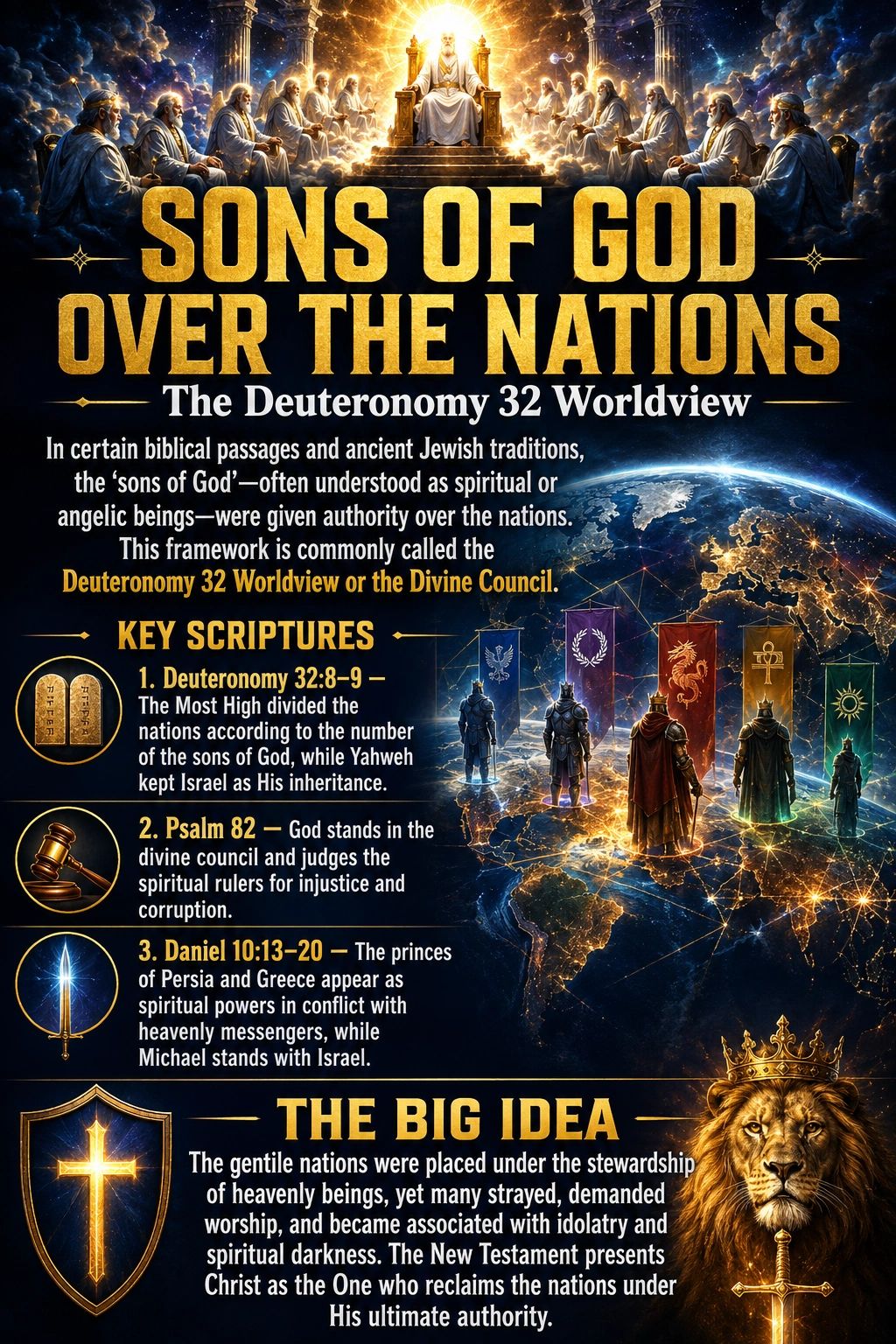 Illustration of divine authority over nations with biblical scriptures and figures.