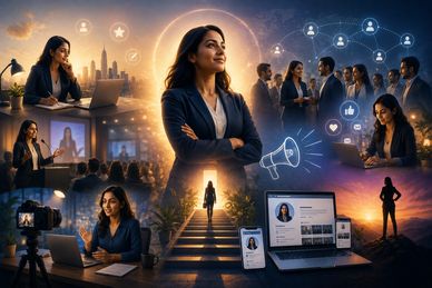 Confident woman leader in various professional and tech-driven scenarios.