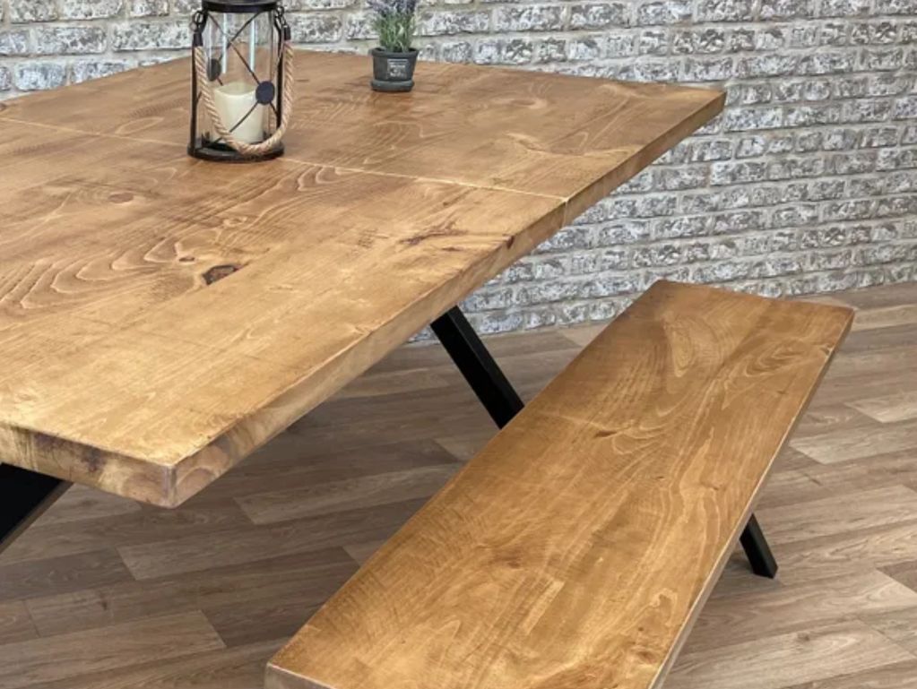 Rustic Industrial Straight Edge Table and Bench