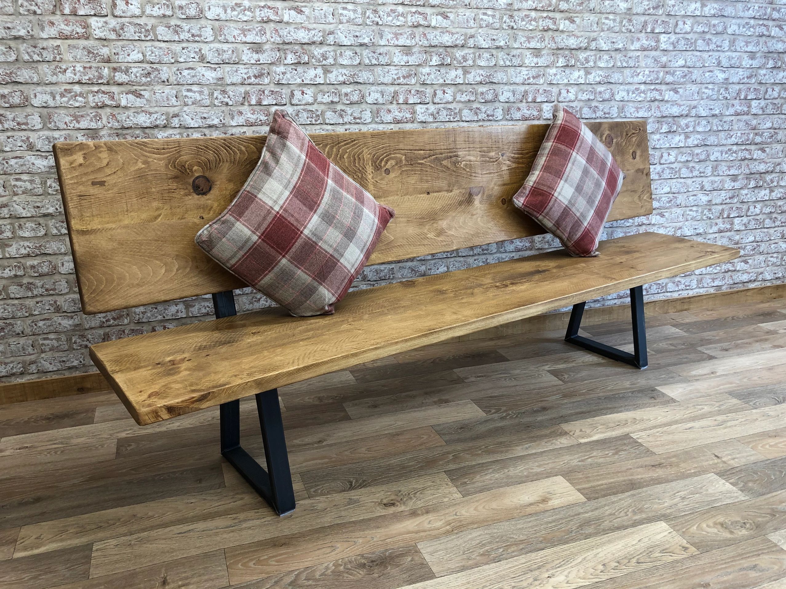 Handmade rustic wooden high back bench