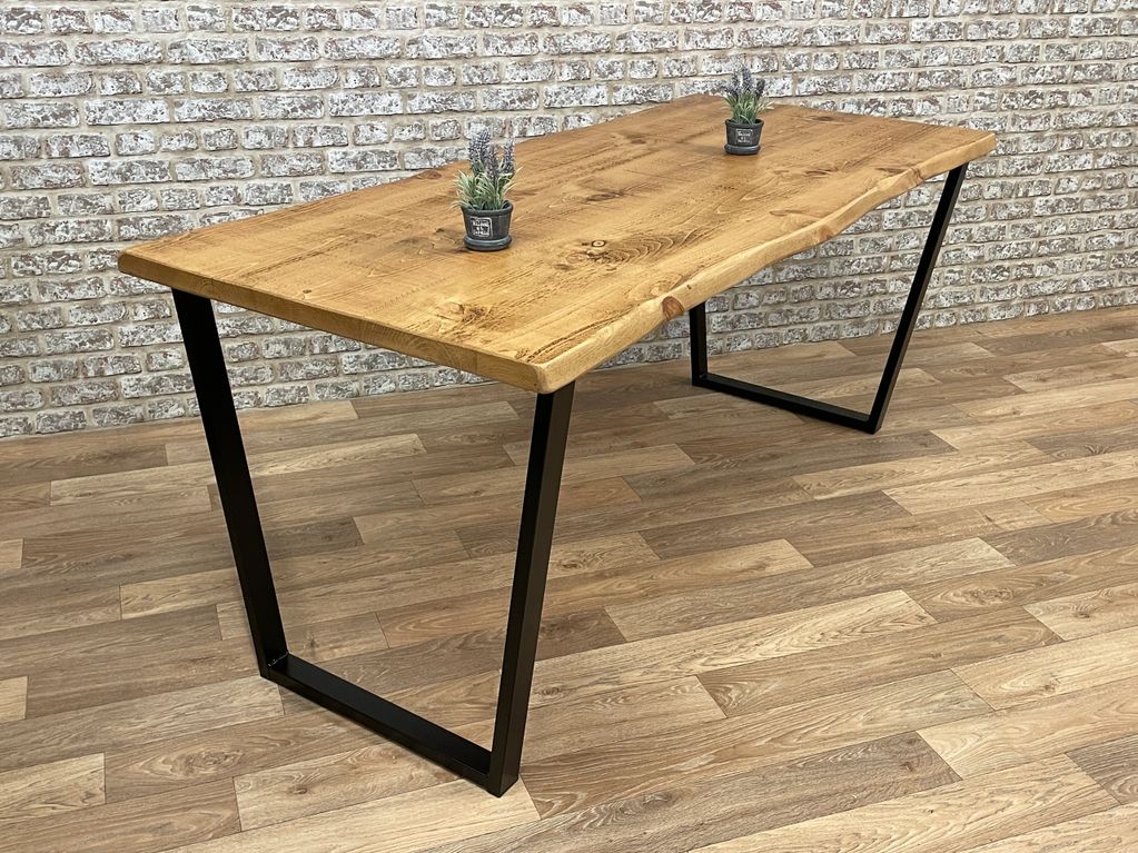 Industrial Rustic Live Edge Calia frame wooden table 