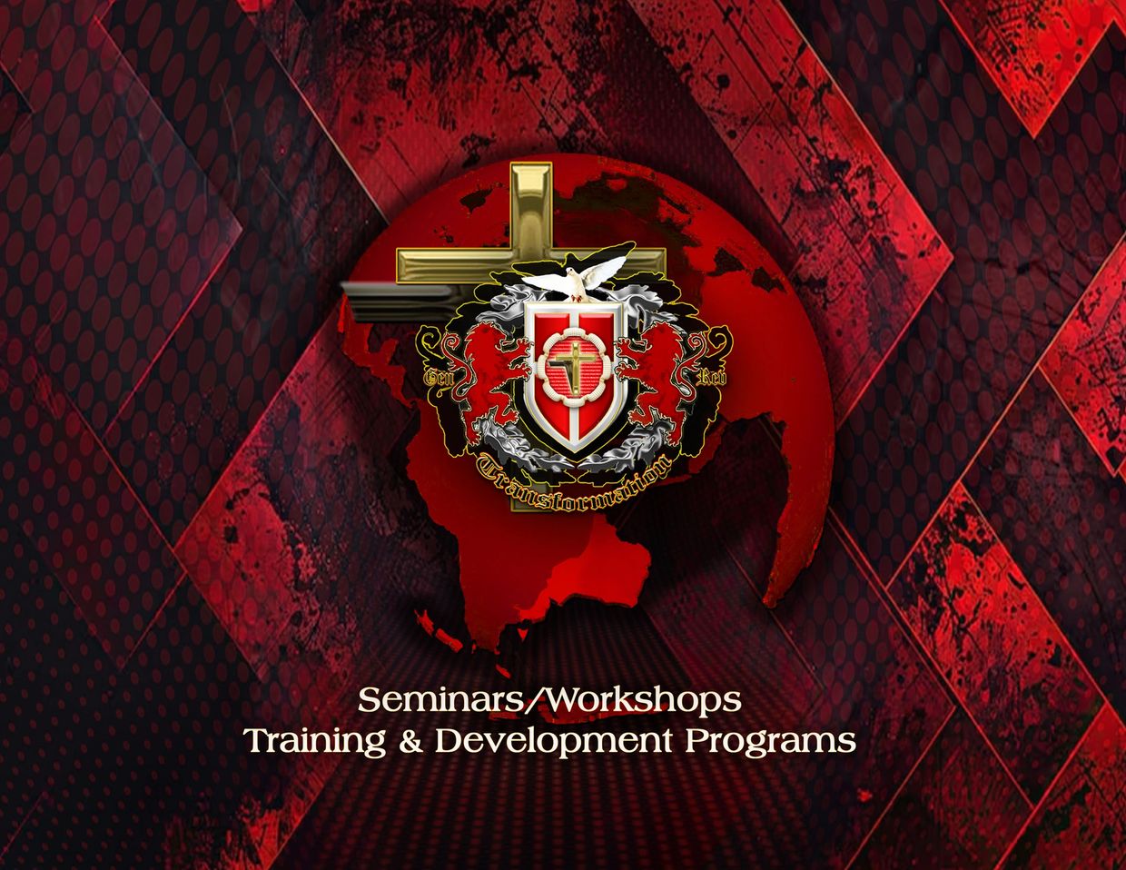Christian-themed seminars and training programs logo with red and gold design.