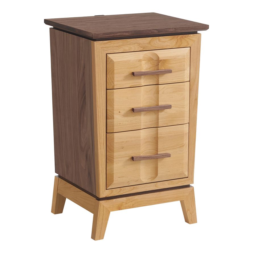 Alder & Walnut Wood 3 Drawer Narrow Nightstand