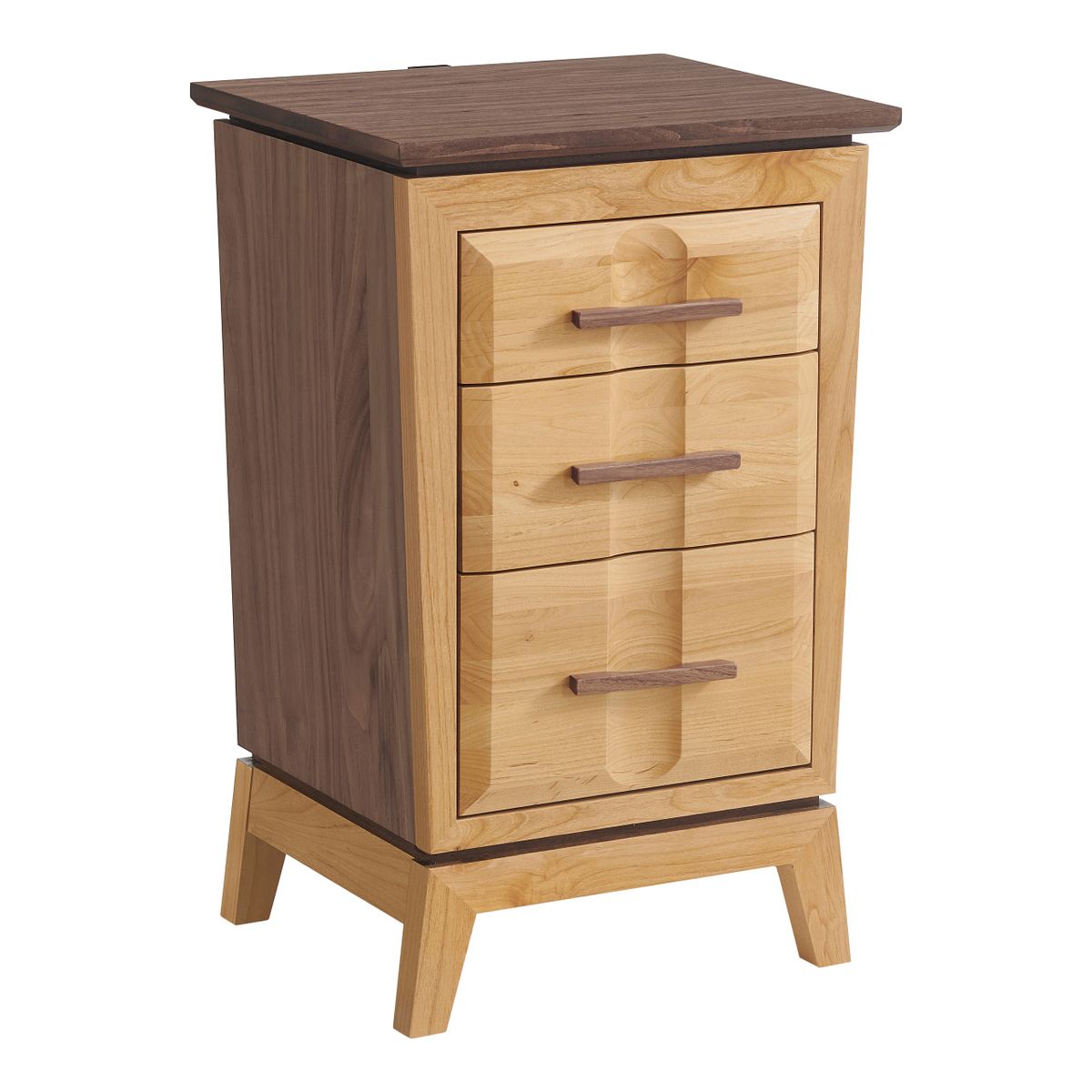 Alder & Walnut Wood 3 Drawer Narrow Nightstand - Thumbnail 2