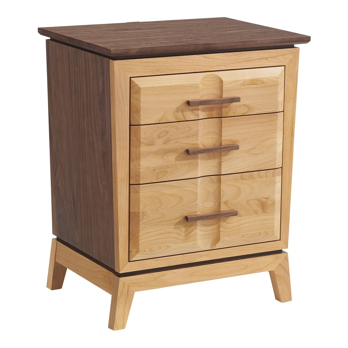 Alder & Walnut Wood 3 Drawer Large Nightstand - Thumbnail 2