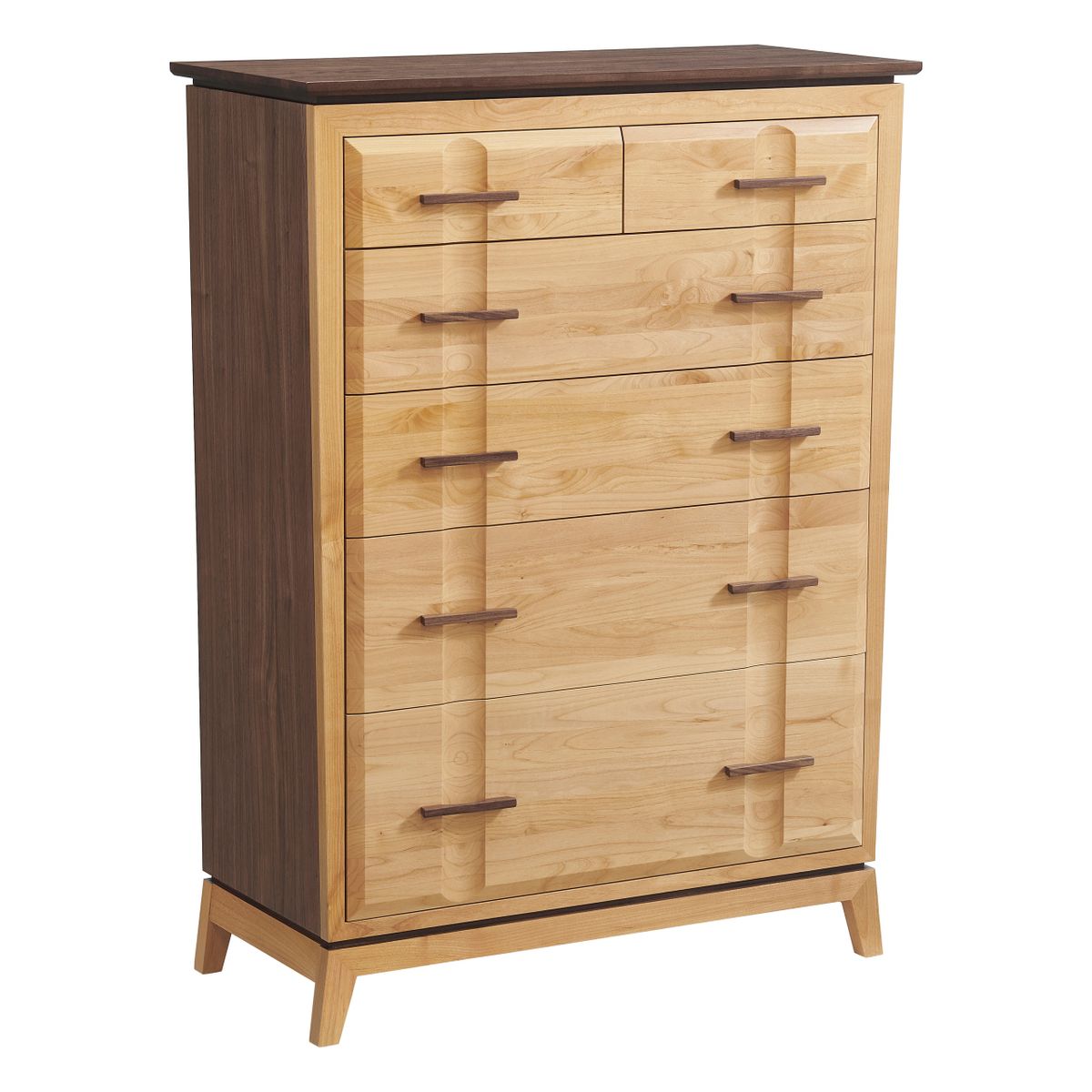 Alder & Walnut wood 6 drawer High Chest Addison Duet