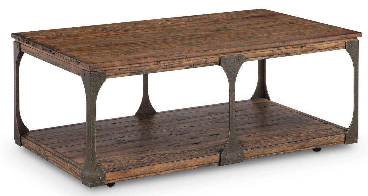 Rectangular Wood Coffee Table with Metal Accent and Wheels