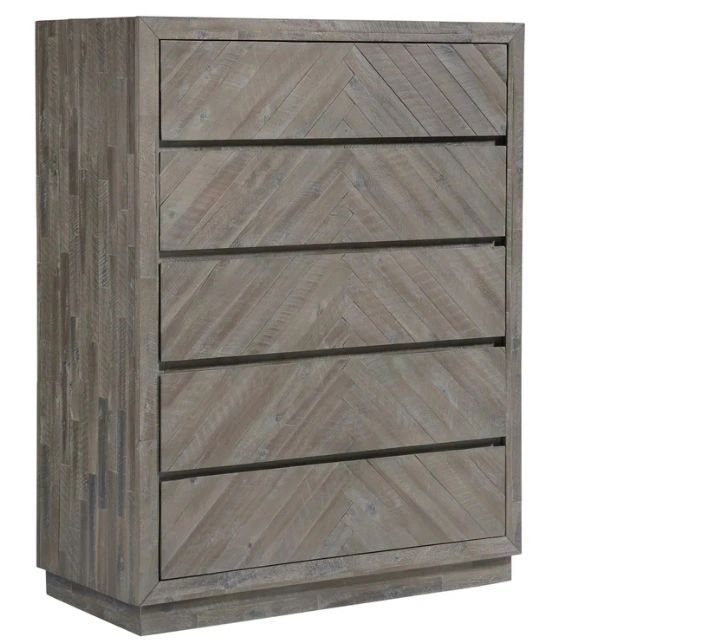 Herringbone Solid Wood Five Drawer High Chest - Thumbnail 2