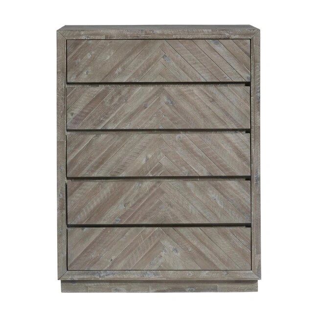 Herringbone Solid Wood Five Drawer High Chest - Thumbnail 3