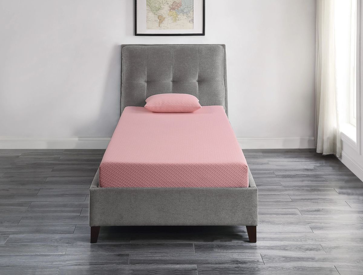 Pink 7" Twin Gel-Infused Memory Foam Mattress and Pillow Set