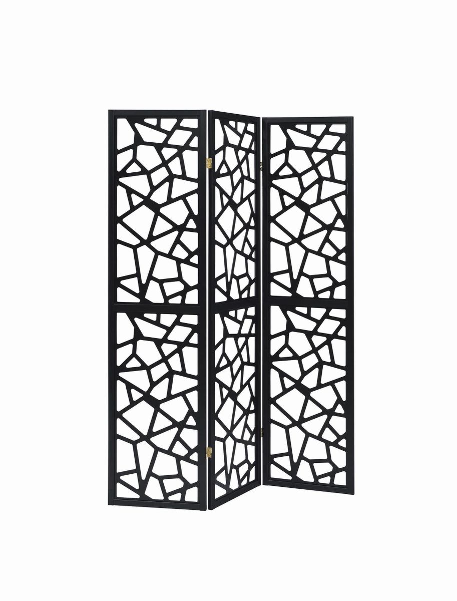 3-Panel Open Mosaic Pattern Room Divider Black - Thumbnail 3