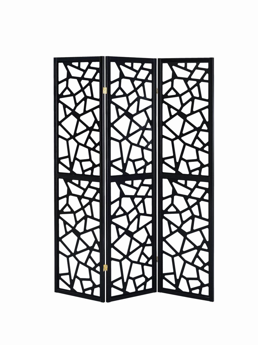 3-Panel Open Mosaic Pattern Room Divider Black