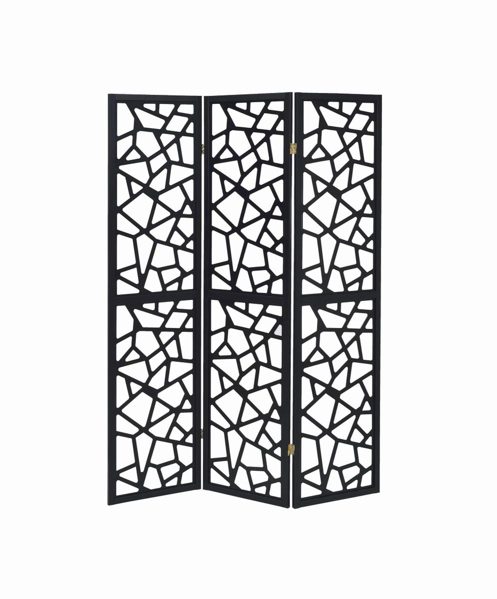 3-Panel Open Mosaic Pattern Room Divider Black - Thumbnail 2