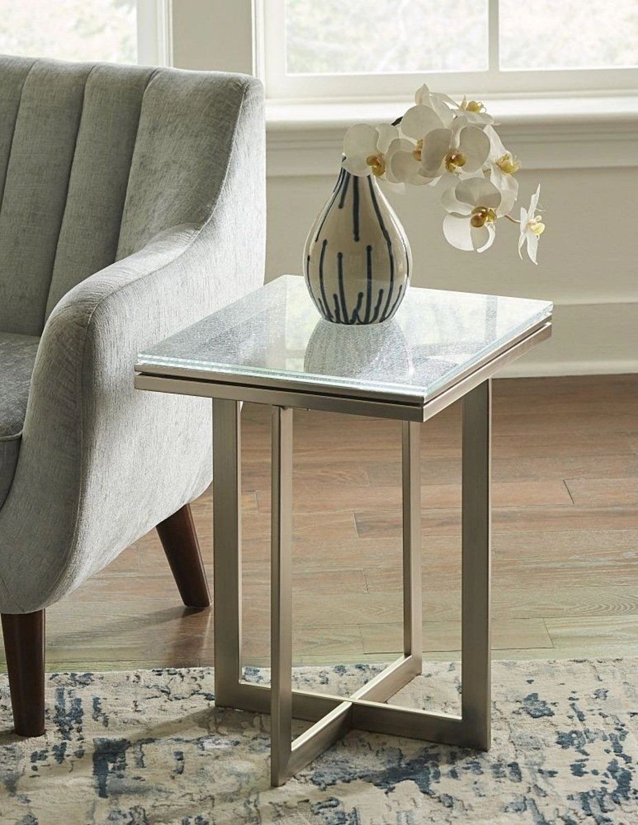 Eliza Crackle Glass Top Side Table - Thumbnail 3