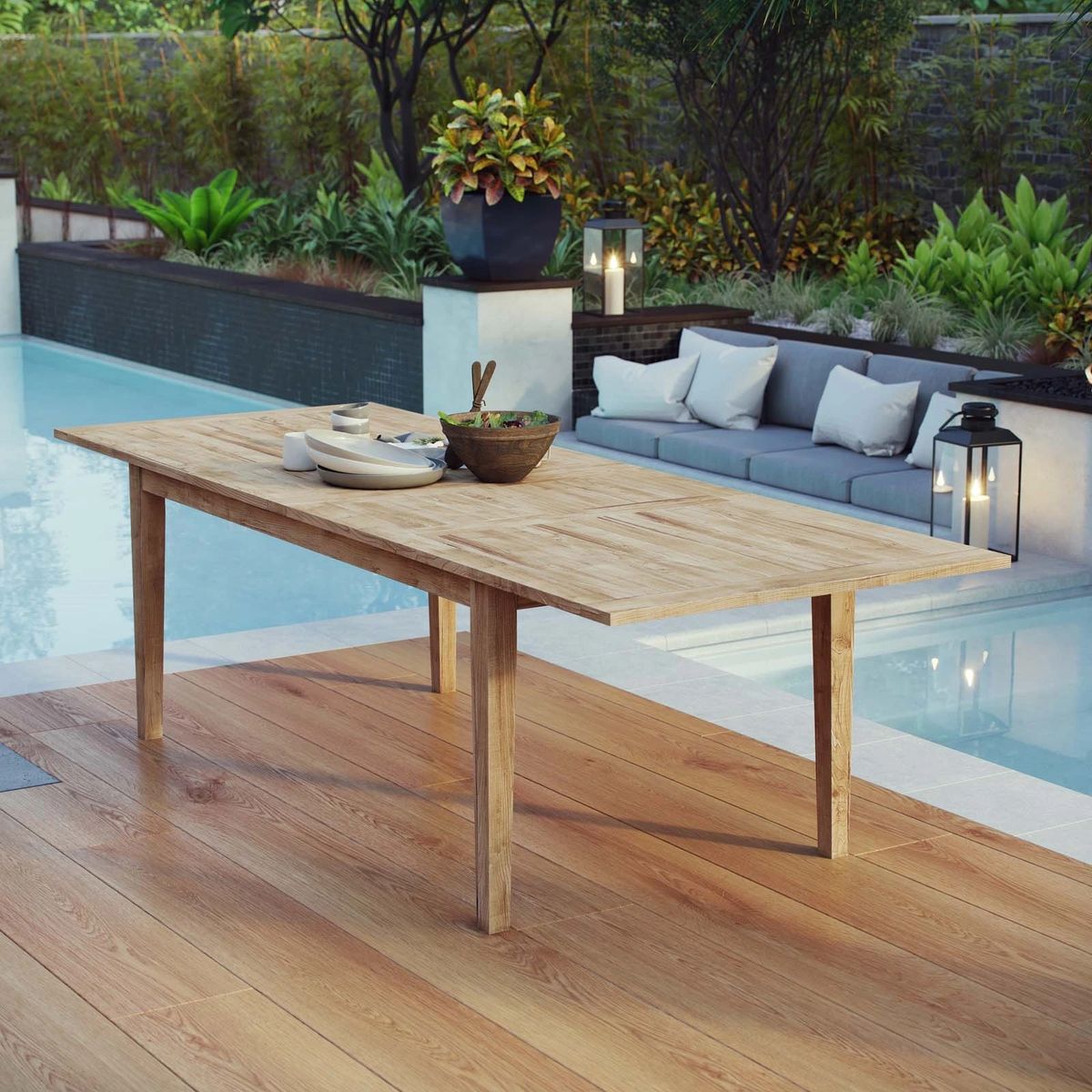 Marina Extendable Outdoor Patio Teak Dining Table - Thumbnail 2
