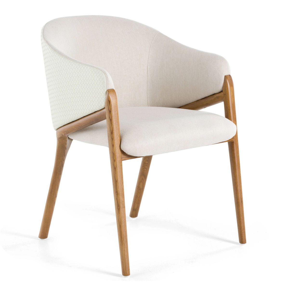 Lunde Cream Fabric & Walnut Arm Chair