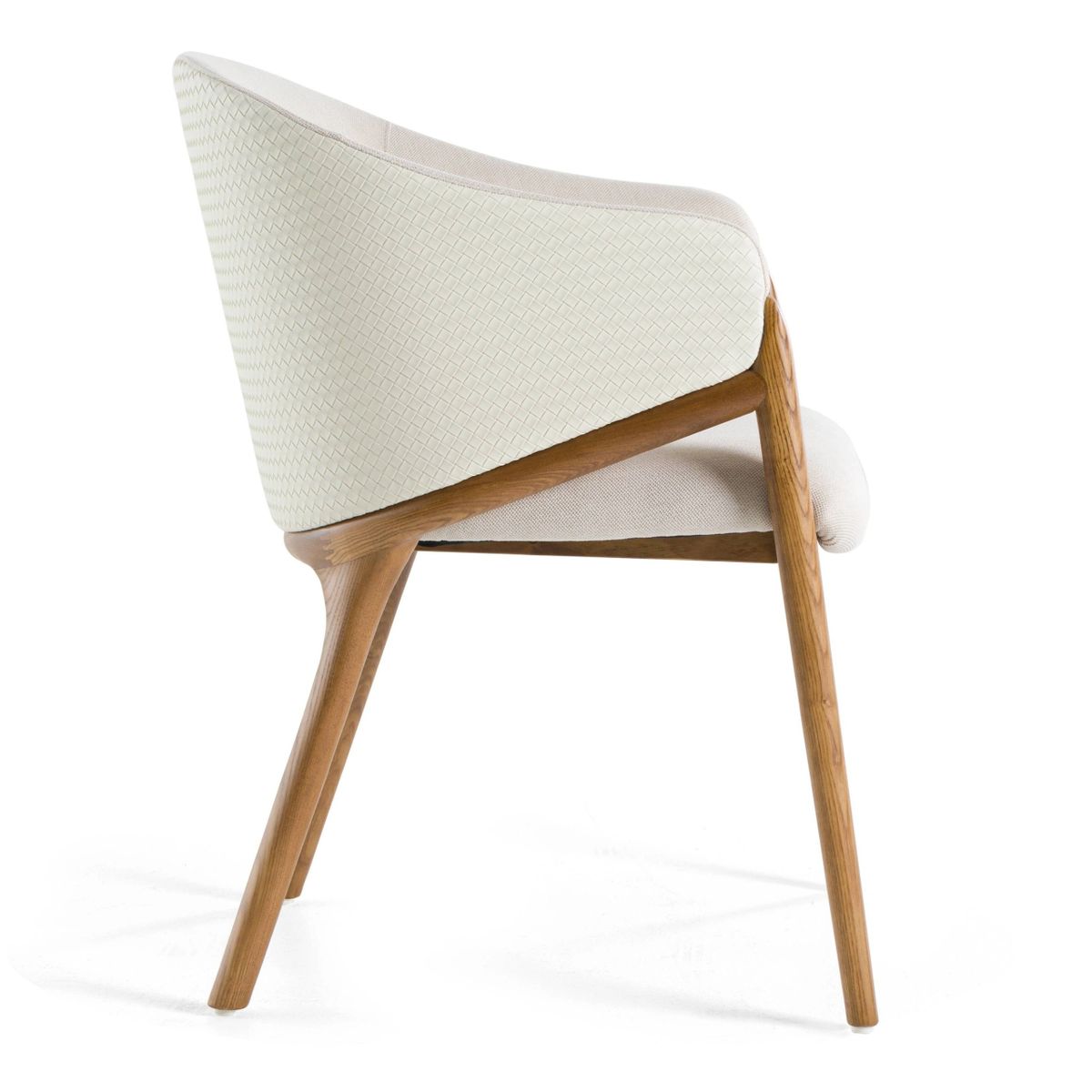 Lunde Cream Fabric & Walnut Arm Chair - Thumbnail 3