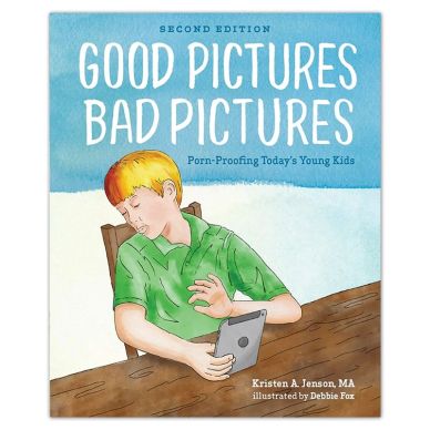 Book cover showing a boy avoiding inappropriate images on a tablet.