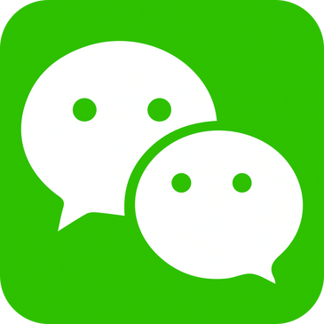 WeChat logo with two white speech bubbles on a green background.