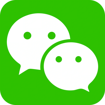 WeChat logo with two white speech bubbles on a green background.