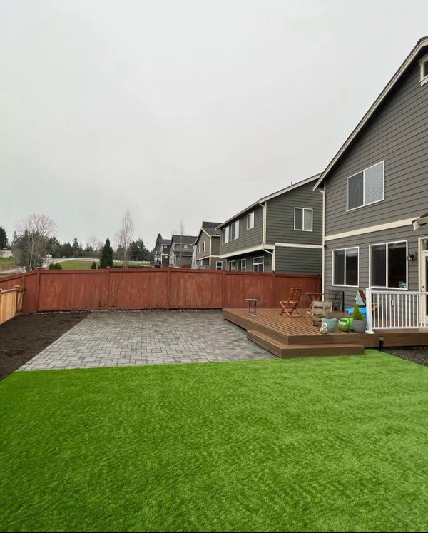 Paver patio, artificial turf, deck, railing
Seattle, WA