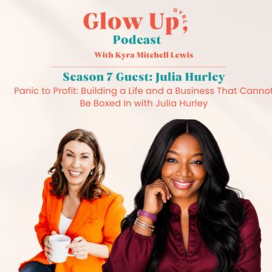 Podcast promo featuring Kyra Mitchell Lewis and guest Julia Hurley.
