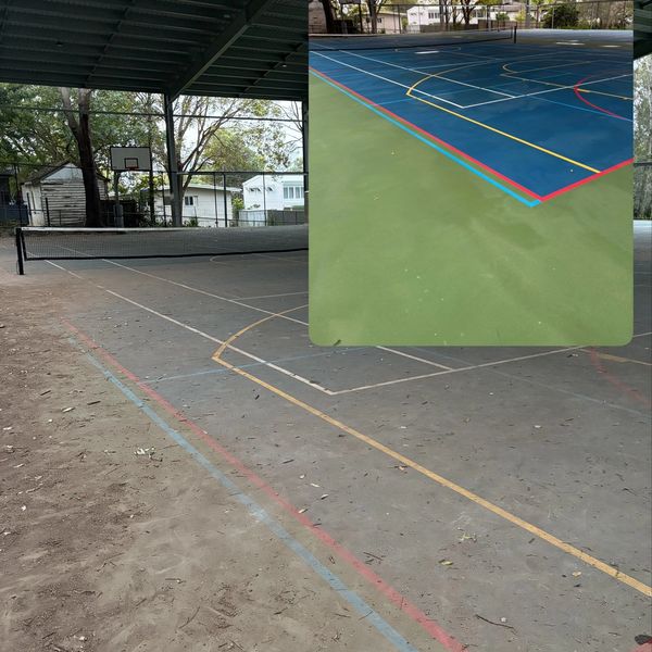 Multicourt undercover at Aspley. Pressure clean with 2000psi surface cleaner.