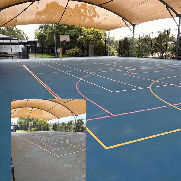 Basketball court at MacKenzie School. Surface cleaner to remove mould.