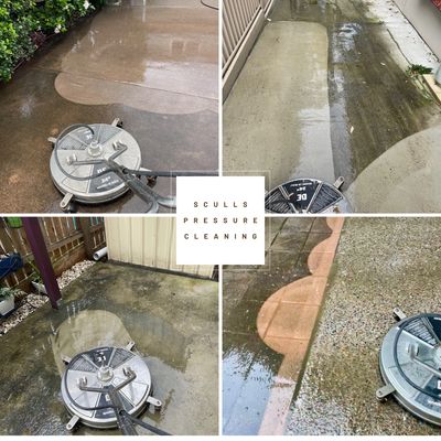 Before and after driveway pressure cleaning in Brisbane by Sculls