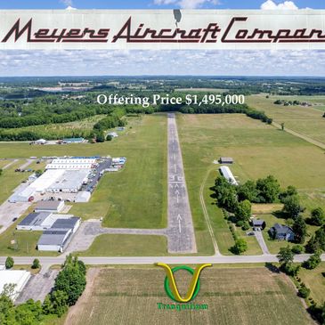 Aerial view of Meyers Aircraft Company runway and facilities.