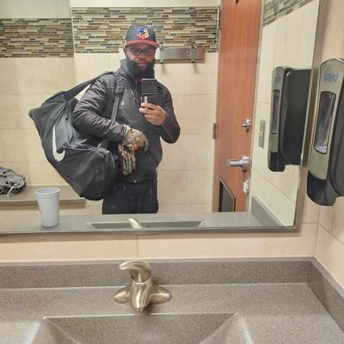 Driver at a truck stop bathroom and shower room