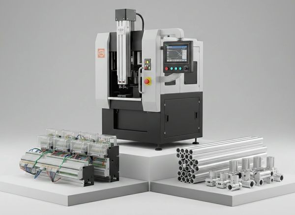 Compact industrial machine with electronic components and aluminum tubes displayed.
