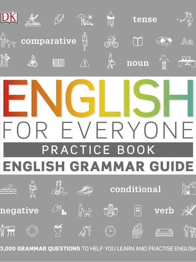 Gray book with rainbow lettering that reads"English is for Everyone".  