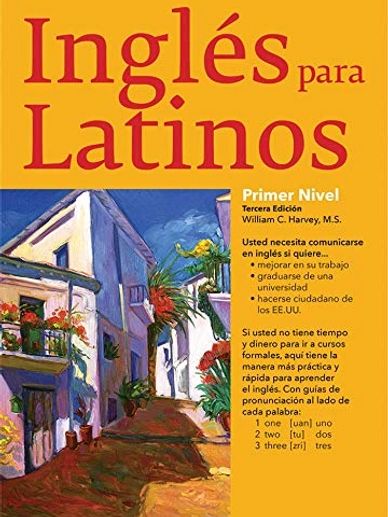 Yellow book with red writing that reads "Inglés para Latinos". 