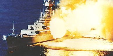 USS Wisconsin (BB-64) firing a broadside