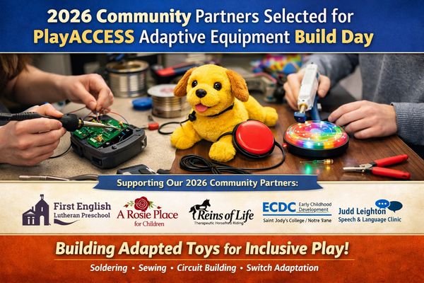 Students adapt toys using soldering and switches to create accessible play for community partners.