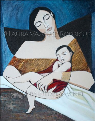 mother and child art, The Nap by Laura V. Rodriguez, mother with sleeping child