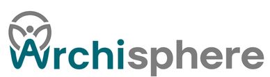 Logo design for Archisphere with a human figure and circular elements.