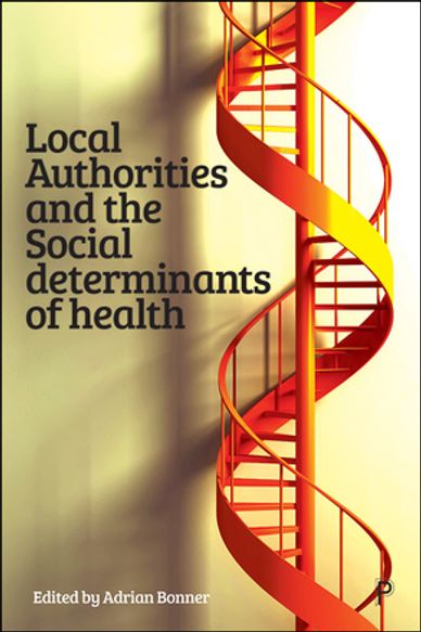 Book cover featuring a spiral staircase and title on health determinants.