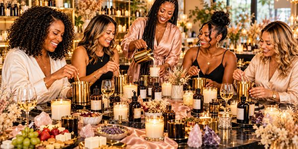 Women enjoying a candle-making party together.