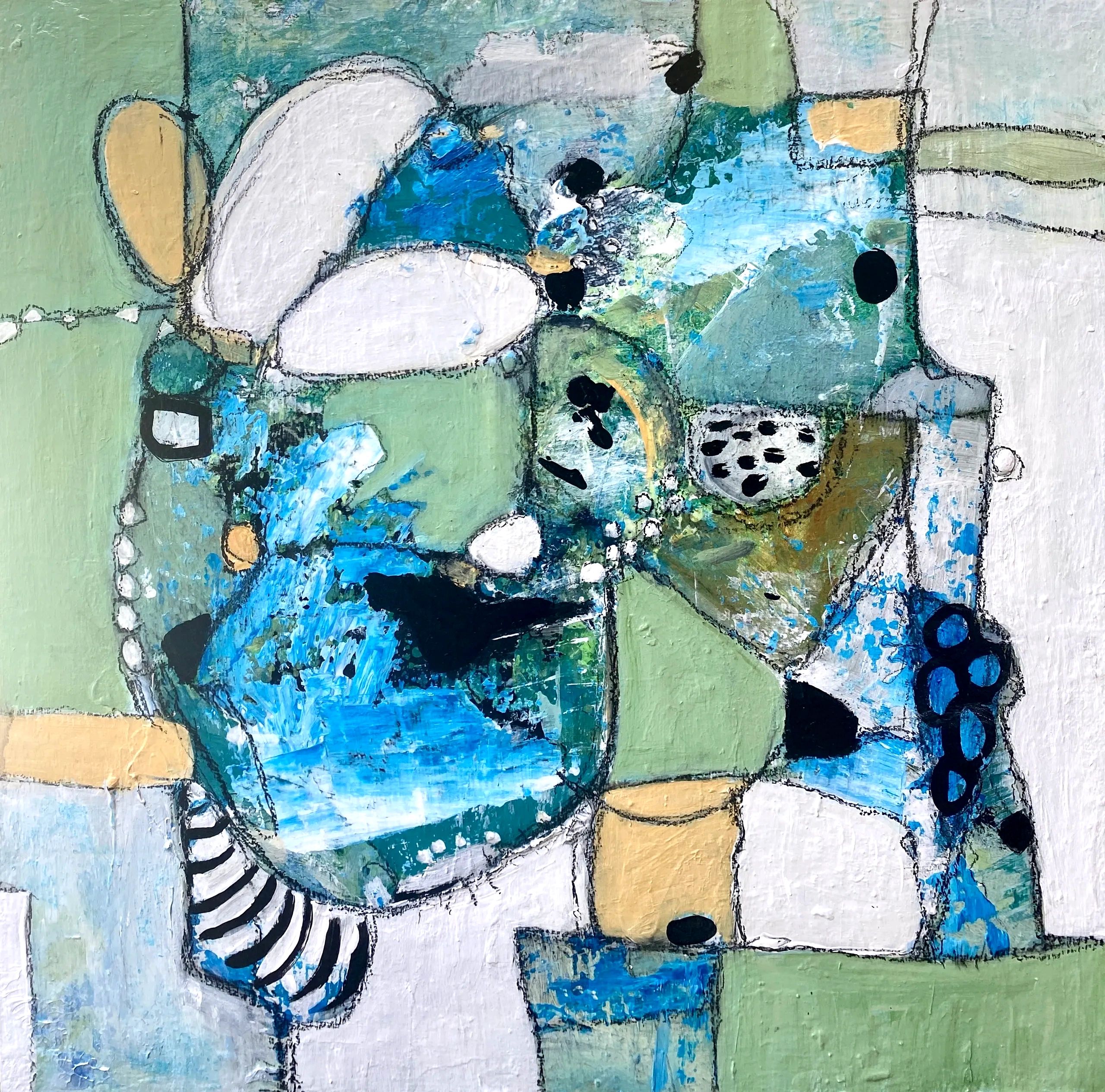 Lush blues and greens Neutral  warm colors , modern contemporary abstract  elegant wall art by Tracy
