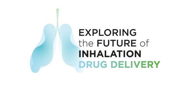 Graphic of lungs with text about the future of inhalation drug delivery.