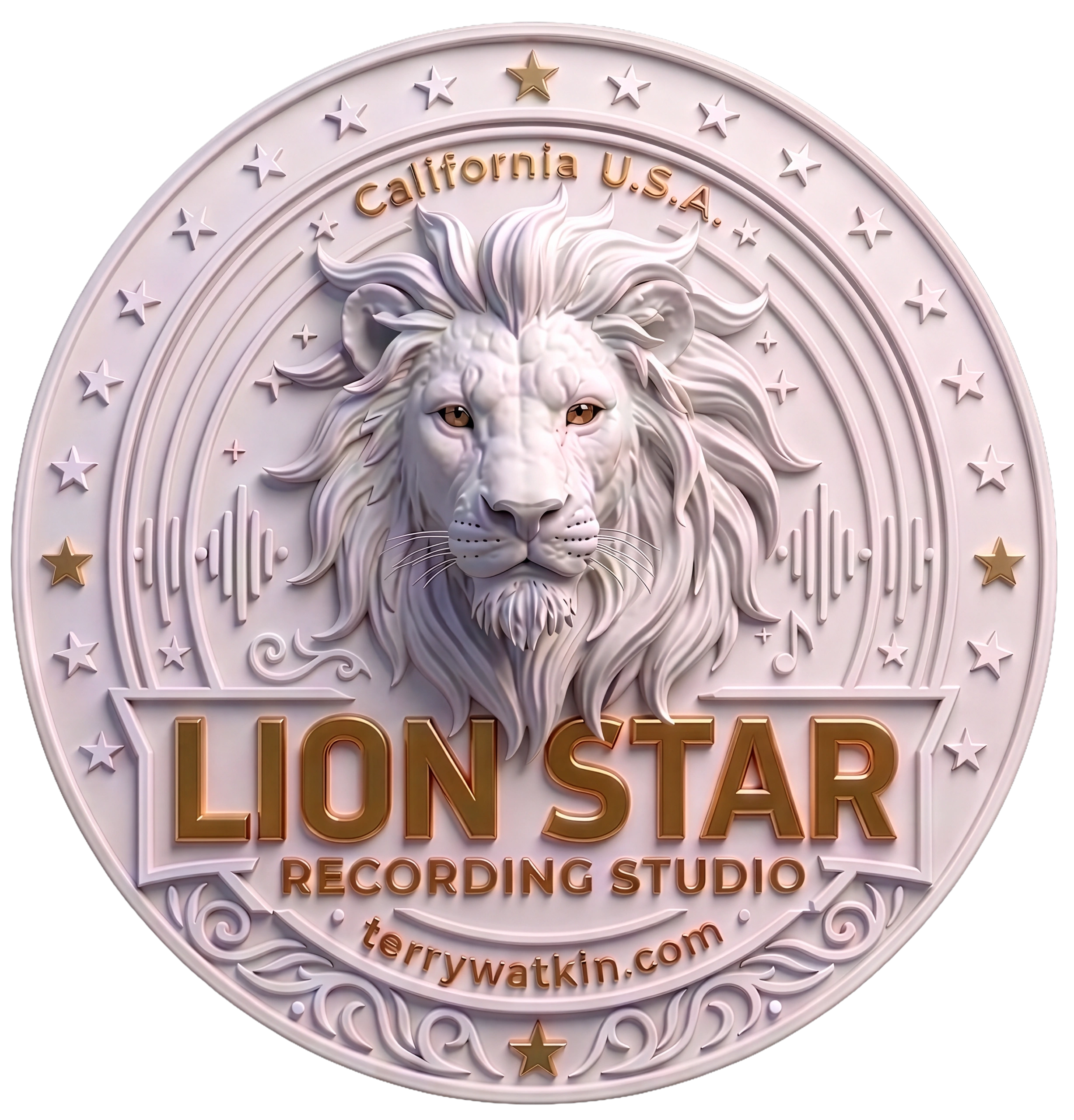 Emblem with lion and text about Lion'Star Recording Studio.