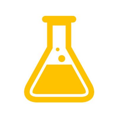 Yellow chemistry flask icon with liquid.