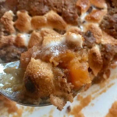 Sweet Potato Casserole made with Coffee Syrup