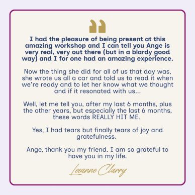 A heartfelt testimonial expressing gratitude and joy from attending a workshop.