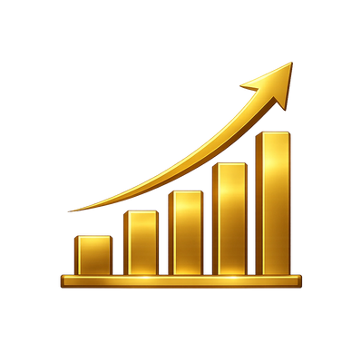 Golden bar graph with upward arrow indicating growth.